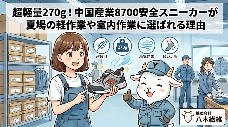 超軽量270g！中国産業8700安全スニーカーが夏場の軽作業や室内作業に選ばれる理由