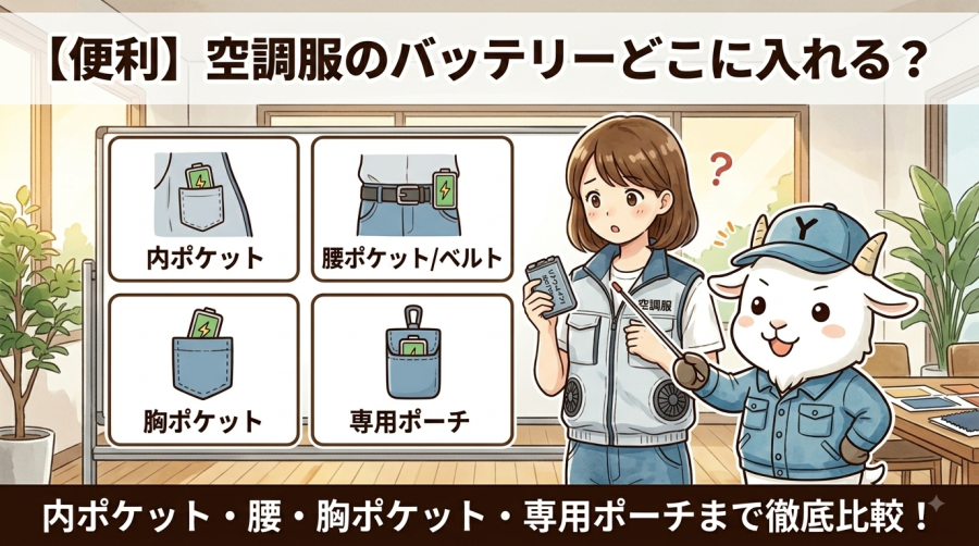 【便利】空調服のバッテリーどこに入れる？内ポケット・腰・胸ポケット・専用ポーチまで徹底比較！
