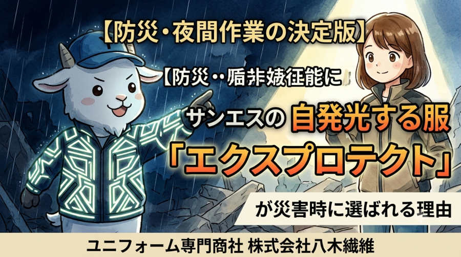 【防災・夜間作業の決定版】サンエスの自発光する服「エクスプロテクト」が災害時に選ばれる理由
