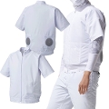 【服とデバイスセット】アタックベース 005 空調風神服 半袖白衣ブルゾン（T／C）［2022年最新デバイス］（ななめorフラットファン・セレクタで選択下さい）